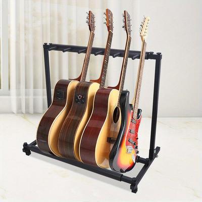 TEMU Oukaning Guitar Stand - Heavy-duty Iron & Sponge, To 5 Guitars, Anti-slip Rubber Feet, Easy Assembly, Home , Shops & Collectors - Black, Guitar Accessories