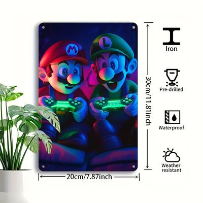 TEMU Super . 20x30 Edition Metal Wall Art - Vibrant Gaming Scene With & , Durable , Waterproof Finish, Decor For Image