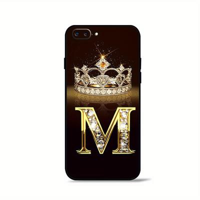 TEMU Matte Protective Phone Case Featuring Crown Initials With , Compatible With Iphone Models 7, 13, 12 Mini, Xs Max, 6, Se 2022, 2020, 8, 6s Plus, X, And Xr, Designed To Be Shockproof. Image