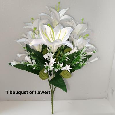 TEMU 1 Bouquet Of 7 Flowers Small Lily Artificial Flower, Fake Flowers Suitable For Living Room Dining Room Bedroom Decorations, Valentine's Day, Weddings, Anniversaries And Other Special Occasions Image