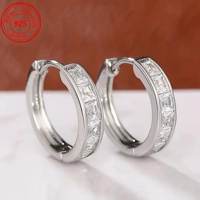 TEMU 1 Pair Vintage Boho Style Hoop Earrings - 925 Sterling Silver Plated With Synthetic Zirconia - Hypoallergenic Lightweight Earrings For And Parties - Valentine's Day Gift - All Compatible Image