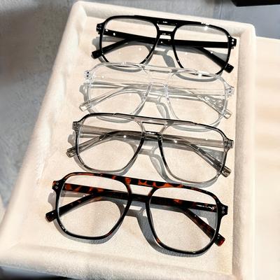 TEMU 4pcs Women Bridge Frame Fashion Glasses For Daily Life Office Reading Shopping - Pc (polycarbonate) Lenses And Frames, Geometric Shape, Clear Lens Image