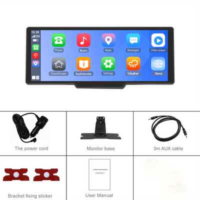TEMU Version Of Camecho 10.26-inch Portable Car Stereo For Cars With Carplay & Auto, Compatible With /backup Camera/wireless/navigation/aux For All Vehicles Image