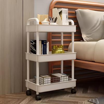 TEMU Plastic Storage Trolley Organizer, Foldable And Stackable Utility Rack, Varnish Finish, On Wheels, Suitable For Bathroom, Kitchen And Office, Ideal For Storing Books, Towels Image