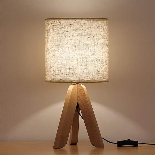 Nachttischlampe – 1 Packung Holztischlampe, E27 Leinen-Nachttischlampen, Vintage-Stativ, für