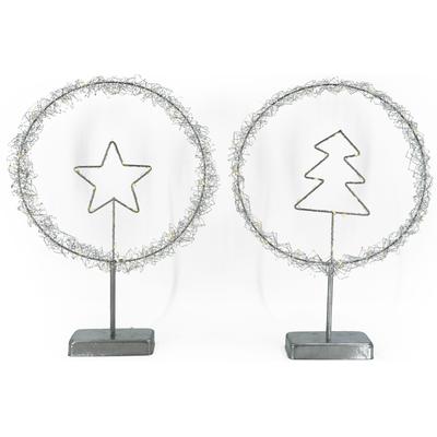 Dekolicht NOOR LIVING "LED Weihnachtsdeko mit Drahtumrandung, Höhe ca. 45 cm", silber (silberfarben), B:6cm H:45cm L:33cm, Lampen, im 2er Set (bestehend aus 1x Baum und 1x Stern) Image