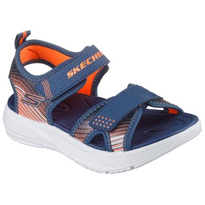 Sandale SKECHERS KIDS "MICROSPEC-SPLASH", Kinder, Gr. 30, blau (navy, orange), Lederimitat, kontrastfarbene Details, sportlich, Schuhe, leichte Sandale mit Klettverschluss, Größenschablone zum Download Image