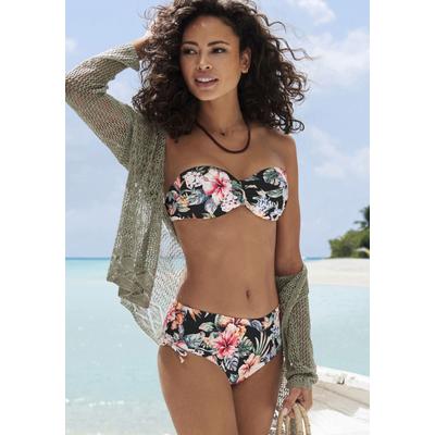 Bikini-Hose LASCANA "Salsa", Damen, Gr. 44, N-Gr, schwarz (schwarz bedruckt), Microfaser, Recycling-Polyamid, geblümt, Badehosen, seitlich regulierbar und mit tollem Blumenprint Image