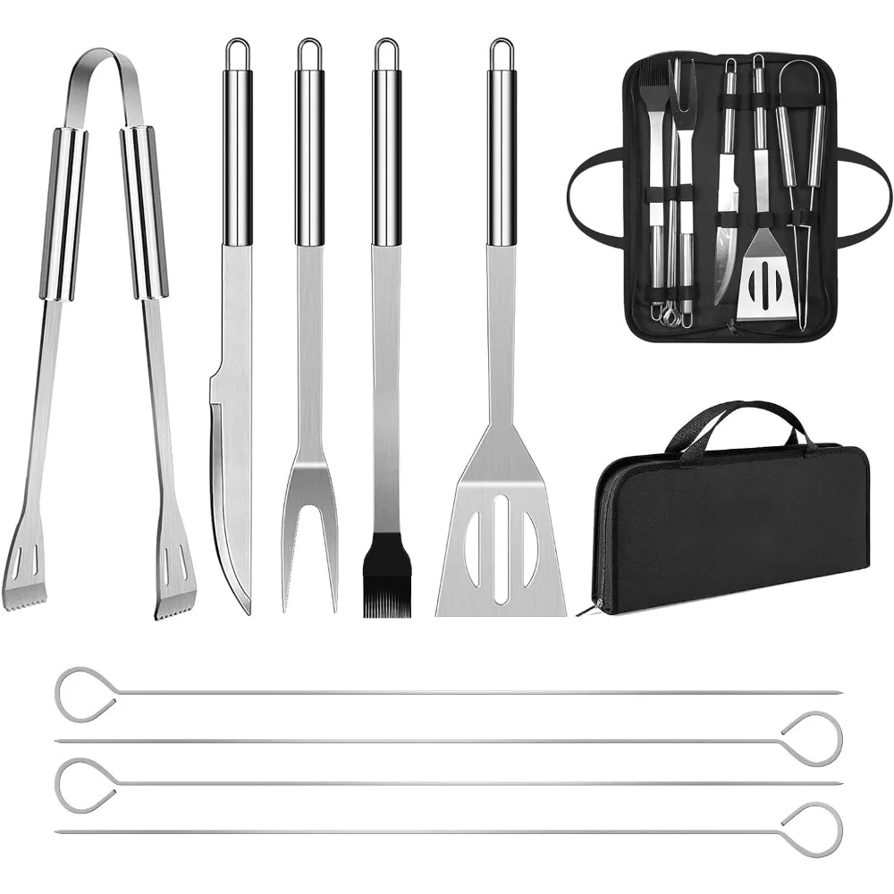 9-teiliges Grillutensilien-Set aus Edelstahl, Grillzubehör, Grillwerkzeug mit Tasche, leicht zu tragen, tragbares Grillzubehör Image