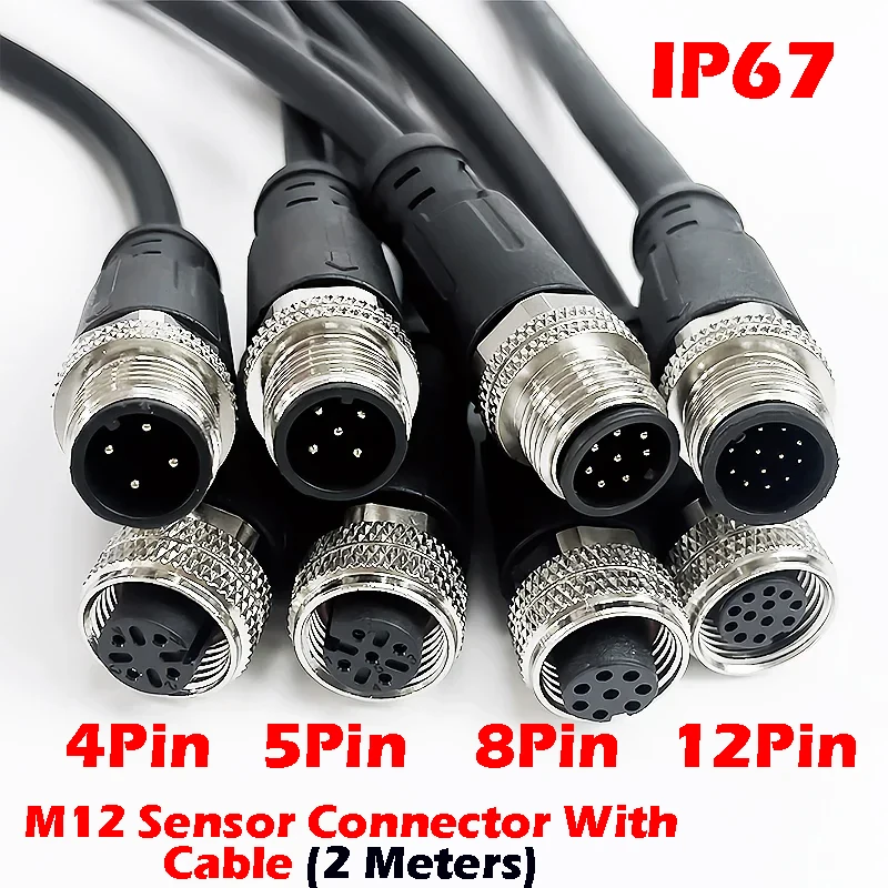 2 Meter M12-Sensor-Stecker, wasserdichter Kabelstecker, männlich und weiblich, 4, 5, 8, 12-polig, PVC, integrierte Spritzguss-M12-Stecker Image