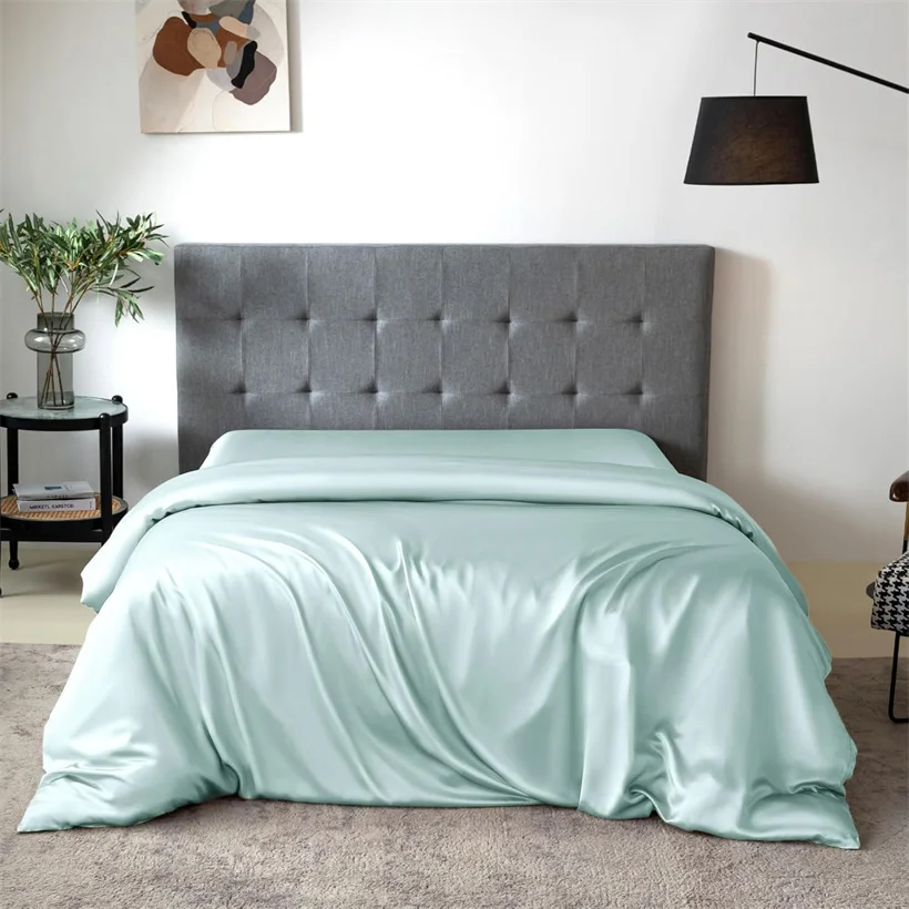 Luxury Mulberry Silk Duvet Cover 1 Piece, Ultra Soft Silk Quilt Cover, Double Queen King Size Bedding Blanket Cover with Zipper Image