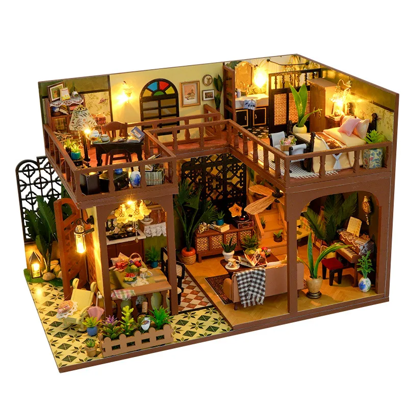 2025 neue Diy Mini Holz Puppenhaus Möbel Licht Kit Puppenhaus Casa Miniatur Zubehör Handgemachte Holz Spielzeug Geburtstag Geschenke