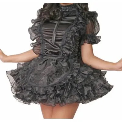 Mehrfarbige erwachsene Riesen baby sexy Mädchen schwarz Satin Kleid Sissy Rollenspiel Cross Dressing Image
