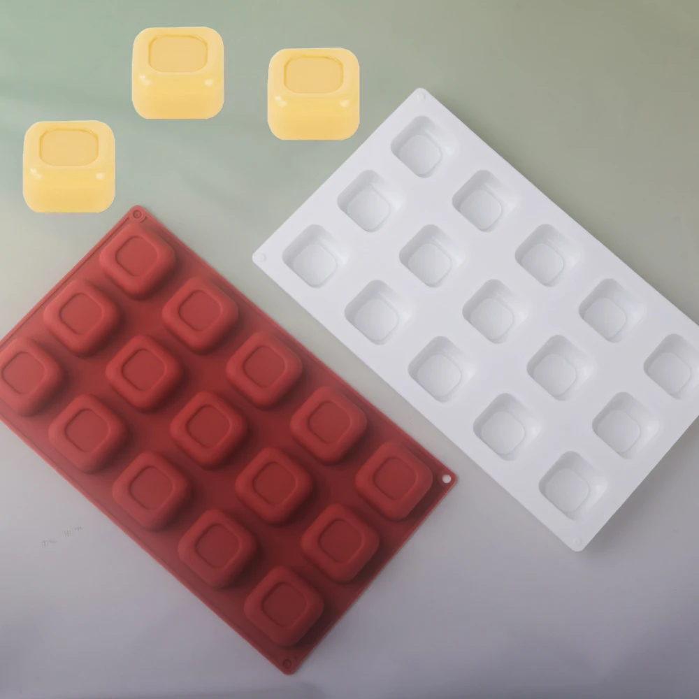 15-Zellen-Mousse-Formen mit quadratischer Oberseite, konkaves Design, Schokoladenformen, Silikon-Kuchenform, Dessert-Dekorationswerkzeuge, Küchen-Backformen Image