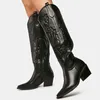 Winter Große Größe 43, Auf Lager für Dropship Vintage Kniehohe Cowgirls Schwarze Westernstiefel Schuhe Reißverschluss Weiße Cowboystiefel Damen