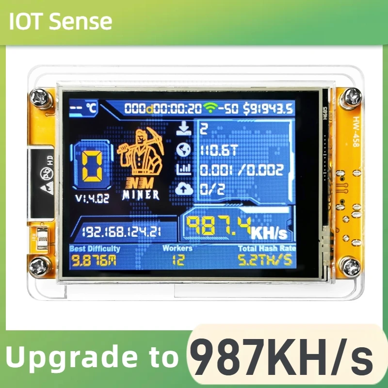 Bitcoin Lucky Miner für Computer Nerd NMMiner Solo Lottery Hashrate 987KH/s ESP32 2,8 Zoll Display Crypto ESP32-2432S028R DROOM