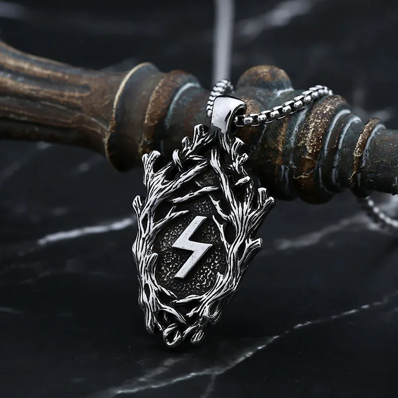 Gut poliert 2024 neue Vintage Edelstahl Wikinger Zweig Rune Anhänger Halskette für Mann Frauen Amult Schmuck Party Geschenk Image