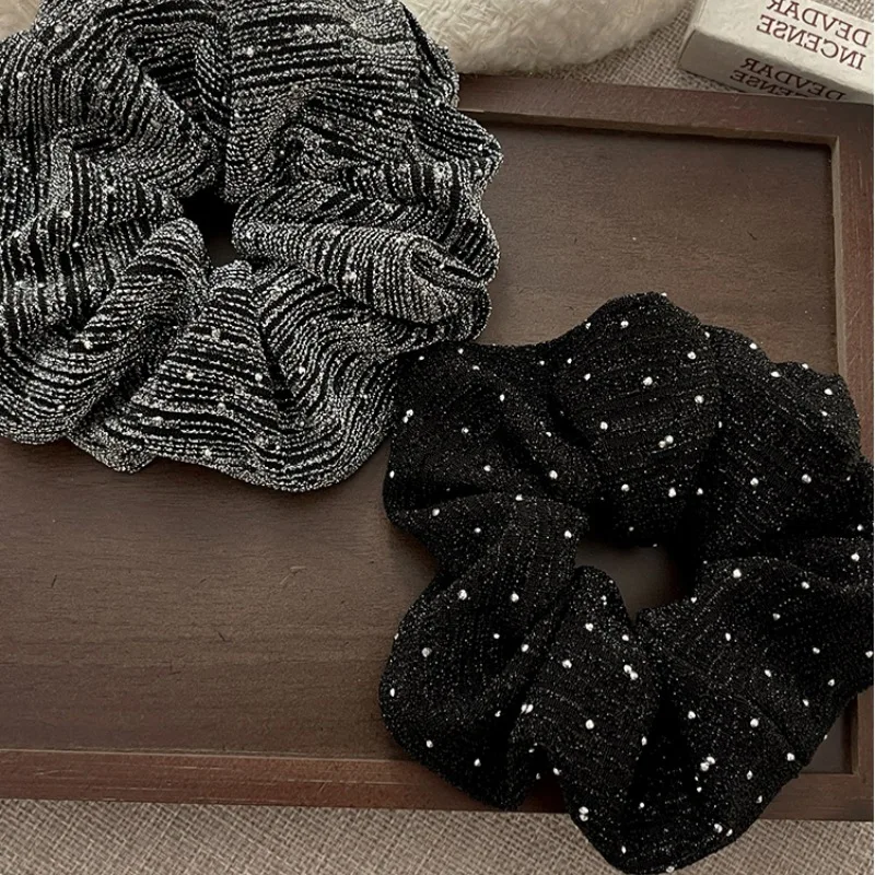 Neue Frauen Glitter Voller Kristall Scrunchies Chic Schwarz Silber Haarbänder Einfachen Stil Retro Stirnbänder Brötchenhalter Elegante Haargummi