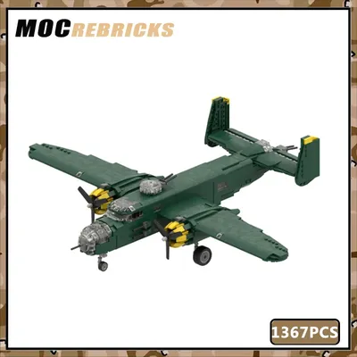 WW2 Militär Waffen North American B-25 Mitchell Medium Bomber Set MOC Bausteine Modell DIY Ziegel Image
