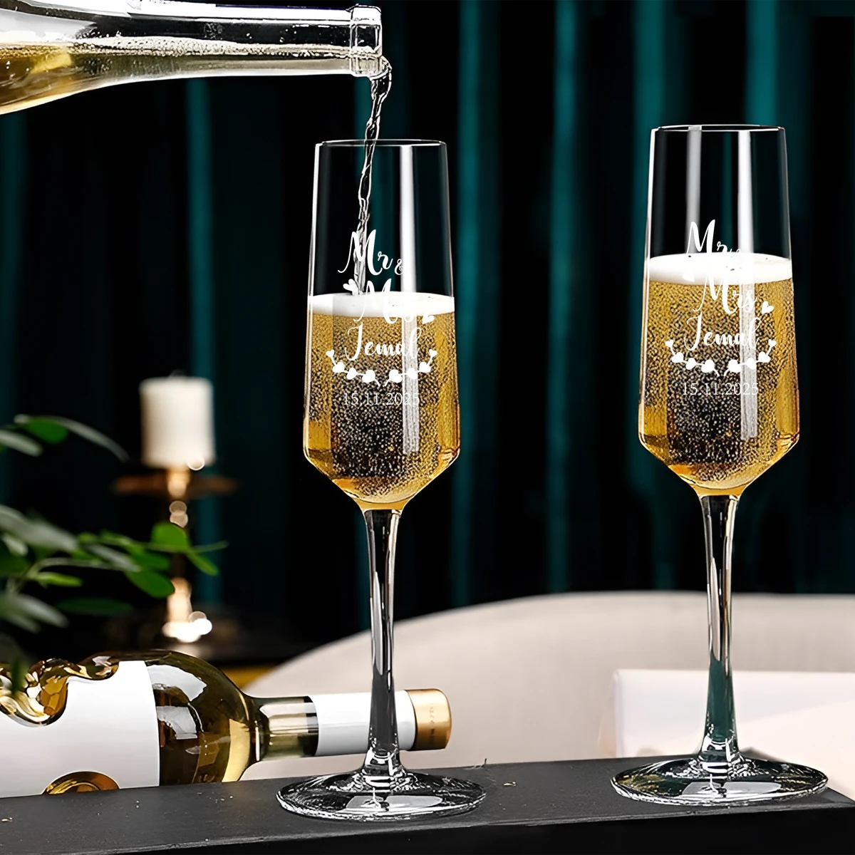 Benutzer definierte Hochzeit Champagner gläser, Braut und Bräutigam Champagner glas, personal isierte Champagner gläser, Flöten gläser Champagner Image