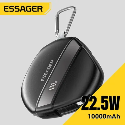 Essager 22,5 W einziehbare Powerbank 10000 mAh Digitalanzeige mit Dual-Taschenlampe PD Schnellladung Image