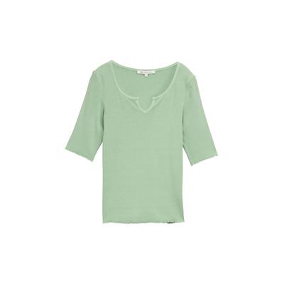 TOM TAILOR DENIM Damen T-Shirt mit Rippstruktur, grün, Uni, Gr. XXL Image