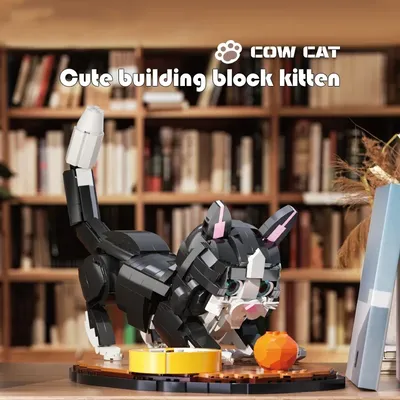 1200PCS Cow Cat Building Blocks Diy Cute Cat Display Model Bricks Desktop Collection Diy Education