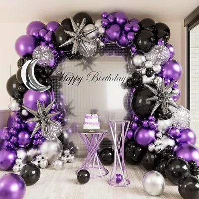 154Pcs Metal Purple Balloon Arch Kit Silver Moon Balloon Birthday Party Anniversary Engagement