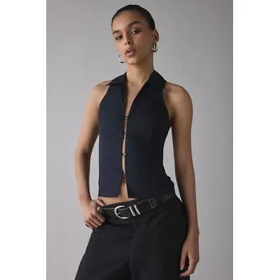 UO Party Girl Cotton-Blend Button Down Sleeveless Shirt - Black XL at Urban Outfitters