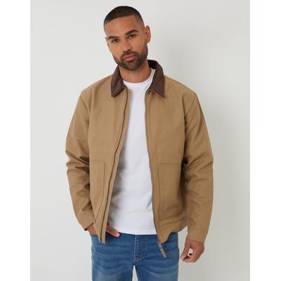 Threadbare Men's Dark Stone Cotton Corduroy Collar Lightweight Jacket