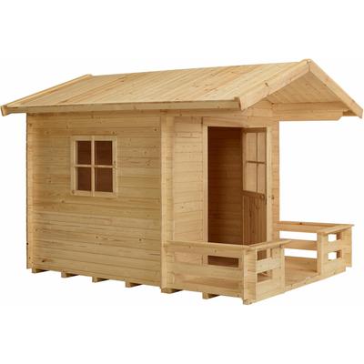 Spielhaus PLUS "182×161 cm + 72 cm Terrasse - unbehandelt", beige (natur), Spielhäuser, KinderB:215cm H:190cm T:238cm, Holz, Made in Europe, B:215cm H:190cm T:238cm