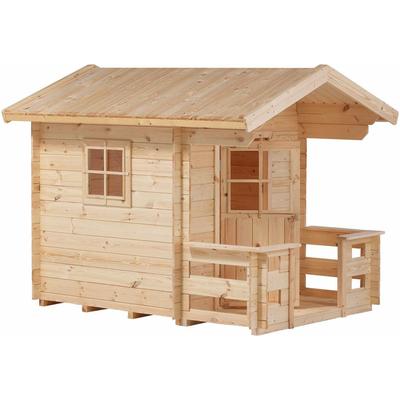 Spielhaus PLUS "134×134 cm + 58 cm Terrasse - unbehandelt", beige (natur), Spielhäuser, KinderB:162cm H:153cm T:198cm, Holz, Made in Europe, B:162cm H:153cm T:198cm