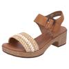 Sandalette REMONTE, Damen, Gr. 37, braun (braun, natur, weiß), Glattleder, Lederimitat, Flechtoptik, feminin, Schuhe Riemchensandale, Blockabsatz, Plateau, Sandale, Sommerschuh mit Bandage in Bastoptik