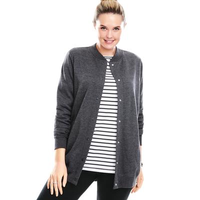 Plus Size Women's Fleece Baseball Jacket by Woman Within in Heather Charcoal (Size 4X)