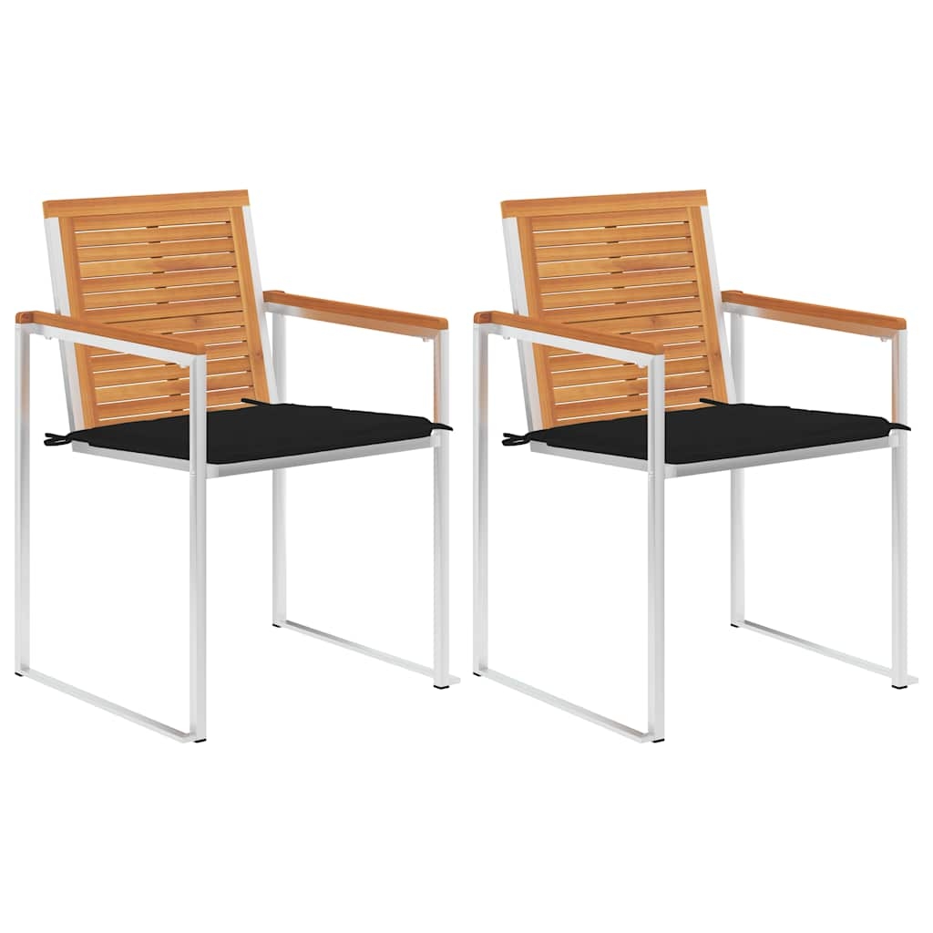vidaXL 2x Akazienholz Massiv Gartenstuhl mit Kissen Stapelstuhl Stapelsessel Stuhl Gartenmöbel Gartenstühle Terrassenstuhl Balkonstuhl Stühle Stahl Image