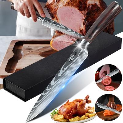 "TEMU Premium 8" Stainless Steel Carving Knife - , Brisket & Meat Slicing, Ergonomic Handle, Ideal Bbq Tool With Gift Box, Kitchen Knife, With Sheath" Image