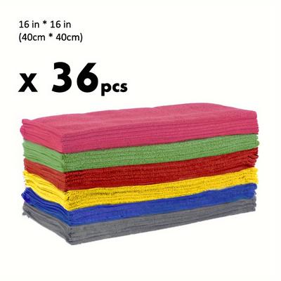 TEMU 36-pack Microfiber Towels, Scratch & , , Square, Contemporary Style, Machine Washable, Solid Pattern, Super , 200gsm, For Home, Office, Kitchen, Automotive Use Image