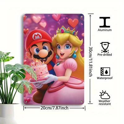 TEMU 1pc & Peach Princess Aluminum Wall Art - 's & Decor, Vibrant Cartoon Design With Hearts & Stars, Waterproof Modern Home Decor For Living Rooms Image