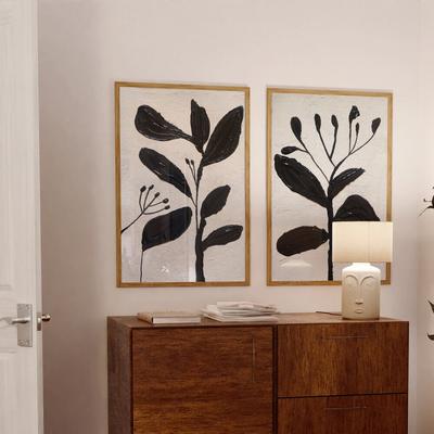TEMU 2pcs, Textured Botanical Wall Murals, Abstract Textured Paintings, Rustic Farmhouse Decor, Living Room Wall Mural Prints, Living Room Decor, Bedroom Decor, Frameles Image
