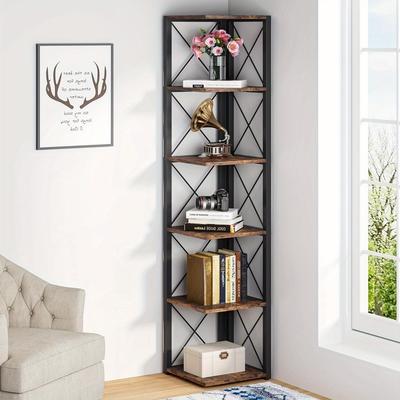 TEMU 5-tier Corner Shelf, Bookshelf Storage Bookcase For Living Room, Corner Display Rack Plant Shelf For Home Kitchen Small Space Image