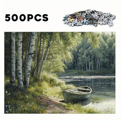 TEMU 500/1000pcs Birch Forest & River Scenery Wooden - Landscape Art, For Puzzle Enthusiasts, Gift Image