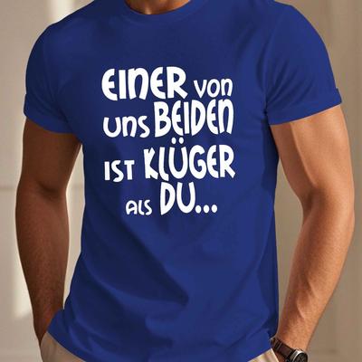TEMU Men's Funny German Quote T-shirt, Casual Crew Neck Polyester Top, Regular Fit Short Sleeve Summer Tee, Geometric Pattern, 100% Polyester, Stretch, 150g/m² Knit Fabric Image