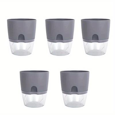 TEMU 10/ 5pcs Self Watering Plastic Flower Pot Double Layer Hydroponics Plants Bonsai Pot Vases Succulent Potted Planters Home Office Decor Image