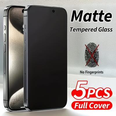 TEMU 5pcs Full Tempered Glass For Iphone 16e 16 Pro Max 15 14 Plus 11 Pro Max Frosted Screen Protector For Iphone 11 12 13 Pro Protective Film [anti-fingerprint] [] [touch Sensitivity] Image