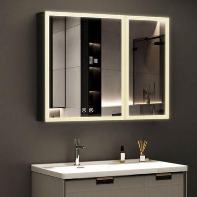 Spiegelschrank Bad mit Beleuchtung 80x60cm Badezimmer Spiegelschrank mit Beleuchtung Metall led Image