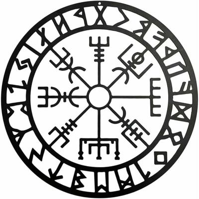 Wandkunst mit Wikingerkompass, nordische Kompassskulpturen, schwarzes, hohles Eisen, Wandbehang aus Image