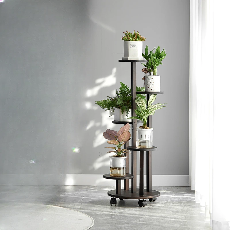 Bambus-Pflanzenständer mit Rädern, mehrstufiges Blumenregal, robustes Lagerregal für Sukkulenten, Kräuter, grüne Pflanzen, modernes Wohnzimmer Image