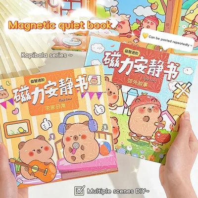 Cartoon Capybara Magnetische Ruhig Buch Nette kinder DIY Puzzle Abgeschnitten Paste Papier kinder Spielzeug Kawaii Aufkleber Schreibwaren Image