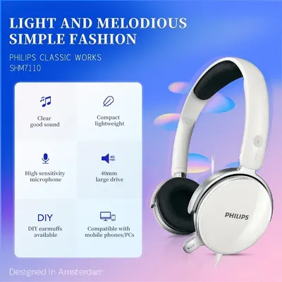 Philips SHM7110U Kabelgebundener Gaming-Kopfhörer, HiFi-HD-Anruf-Kopfhörer, 3,5-mm-Audio-Interface, Online-Lern-Headset mit DIY-Ohrenschützern Image