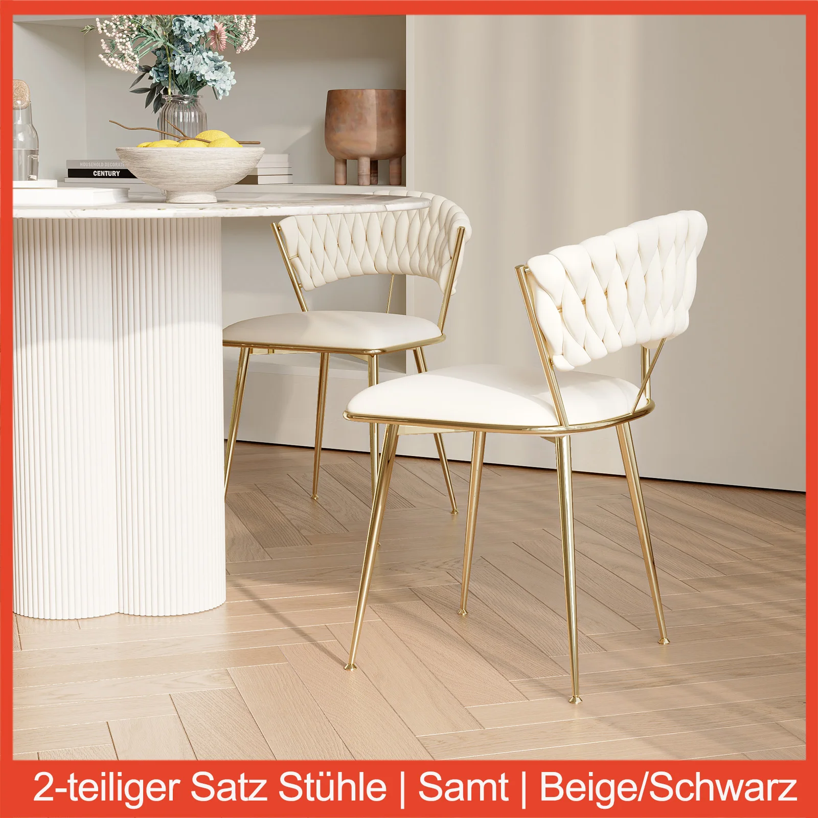 Lazyspace 2-teiliges Set aus Samt-Esszimmerstühlen, ergonomisch gestaltet mit Metallbeinen, Stühlen für Wohnzimmer und Schlafzimmer, Restaurant